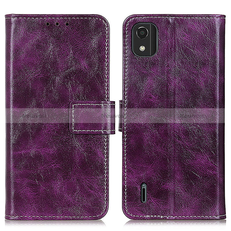 Leather Case Stands Flip Cover Holder K04Z for Nokia C2 2nd Edition Purple