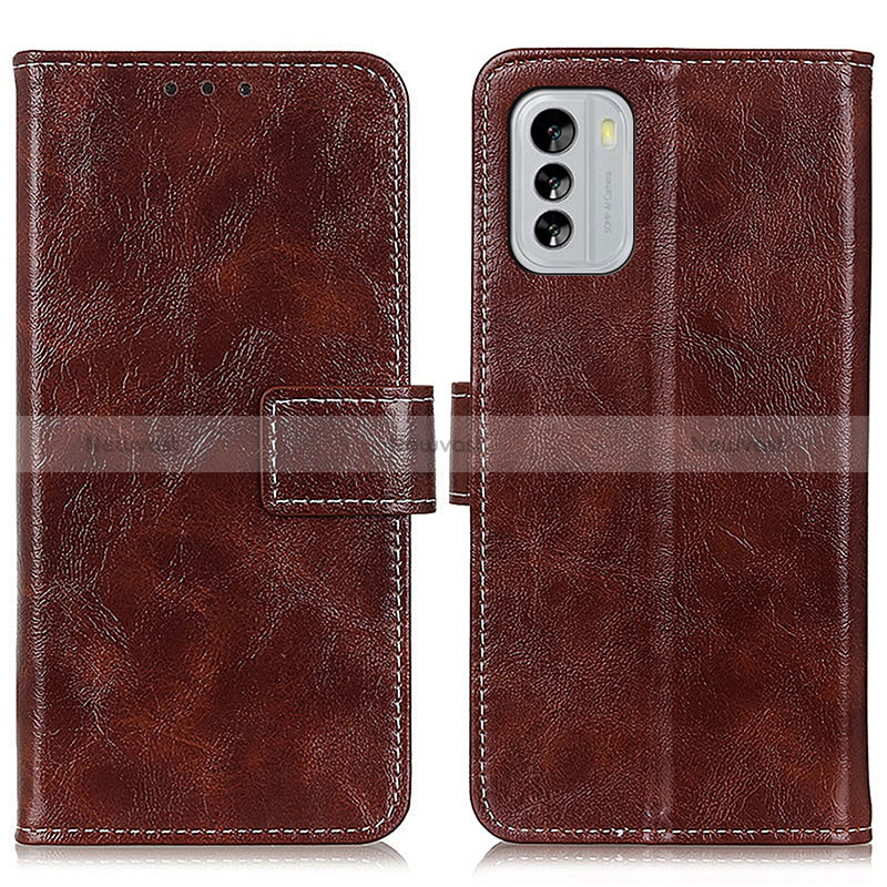 Leather Case Stands Flip Cover Holder K04Z for Nokia G60 5G Brown