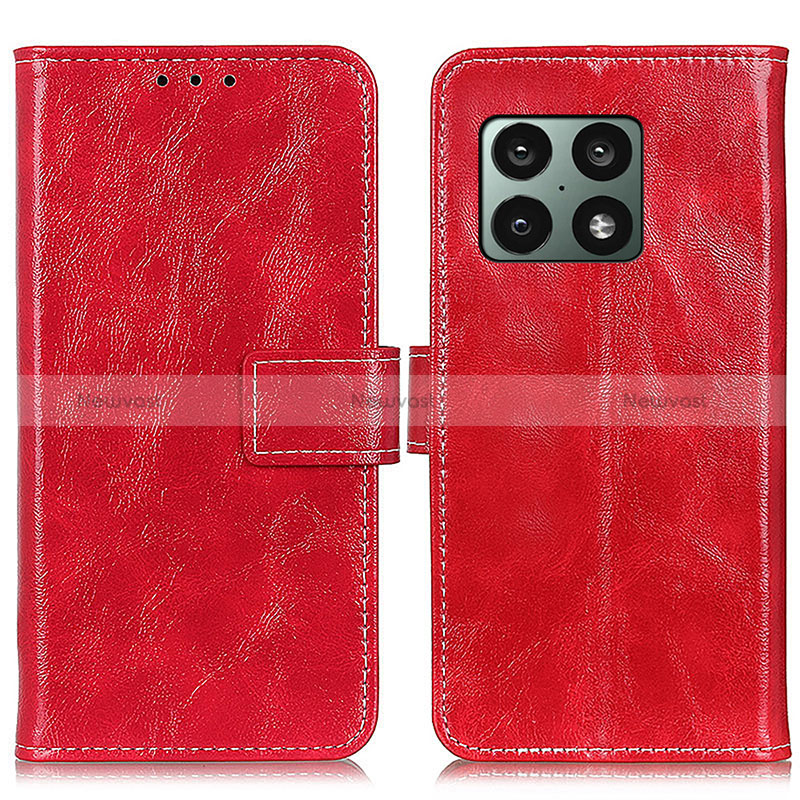 Leather Case Stands Flip Cover Holder K04Z for OnePlus 10 Pro 5G Red