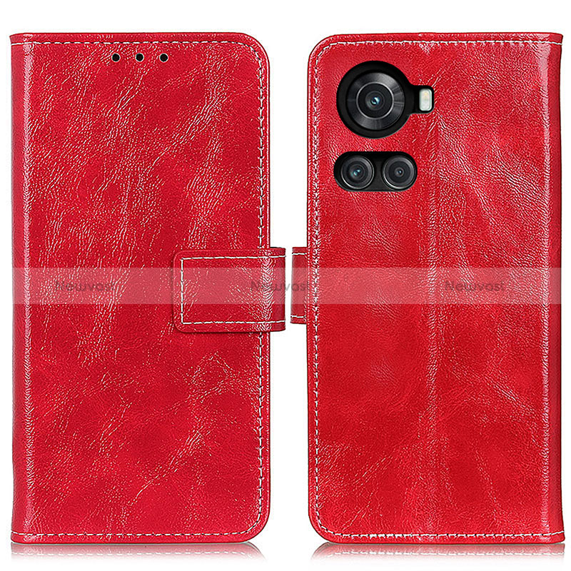 Leather Case Stands Flip Cover Holder K04Z for OnePlus 10R 5G Red