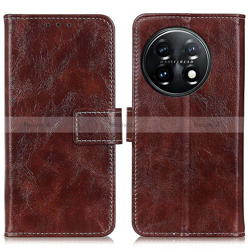 Leather Case Stands Flip Cover Holder K04Z for OnePlus 11 5G Brown