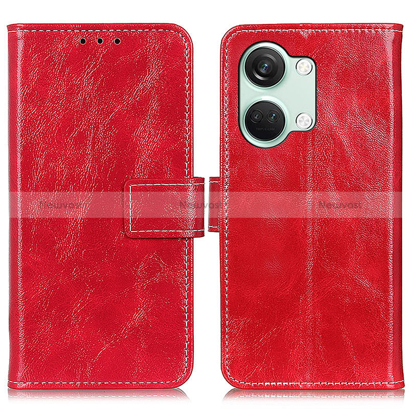 Leather Case Stands Flip Cover Holder K04Z for OnePlus Ace 2V 5G Red