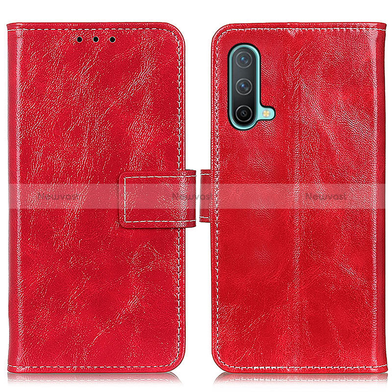 Leather Case Stands Flip Cover Holder K04Z for OnePlus Nord CE 5G Red