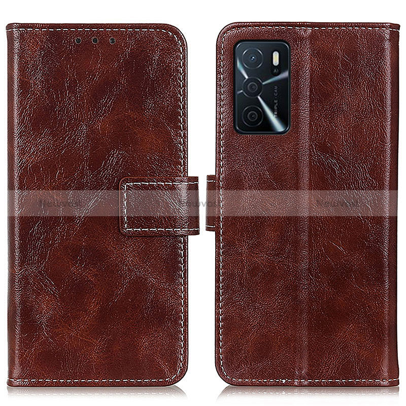 Leather Case Stands Flip Cover Holder K04Z for Oppo A16 Brown