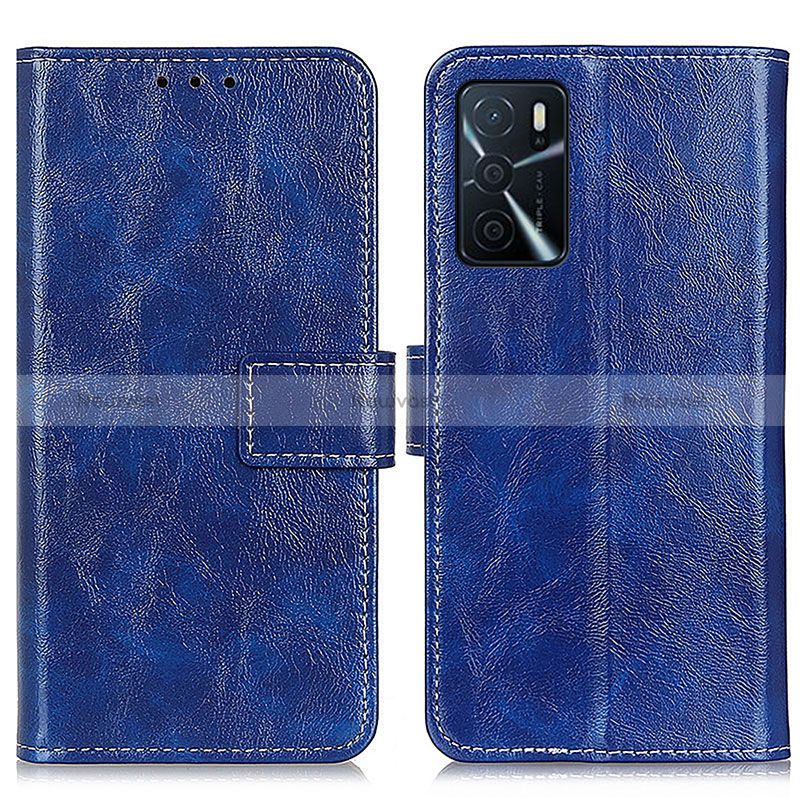 Leather Case Stands Flip Cover Holder K04Z for Oppo A16s Blue