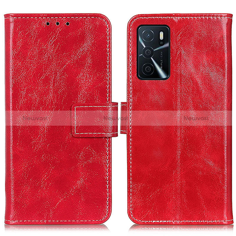 Leather Case Stands Flip Cover Holder K04Z for Oppo A16s Red