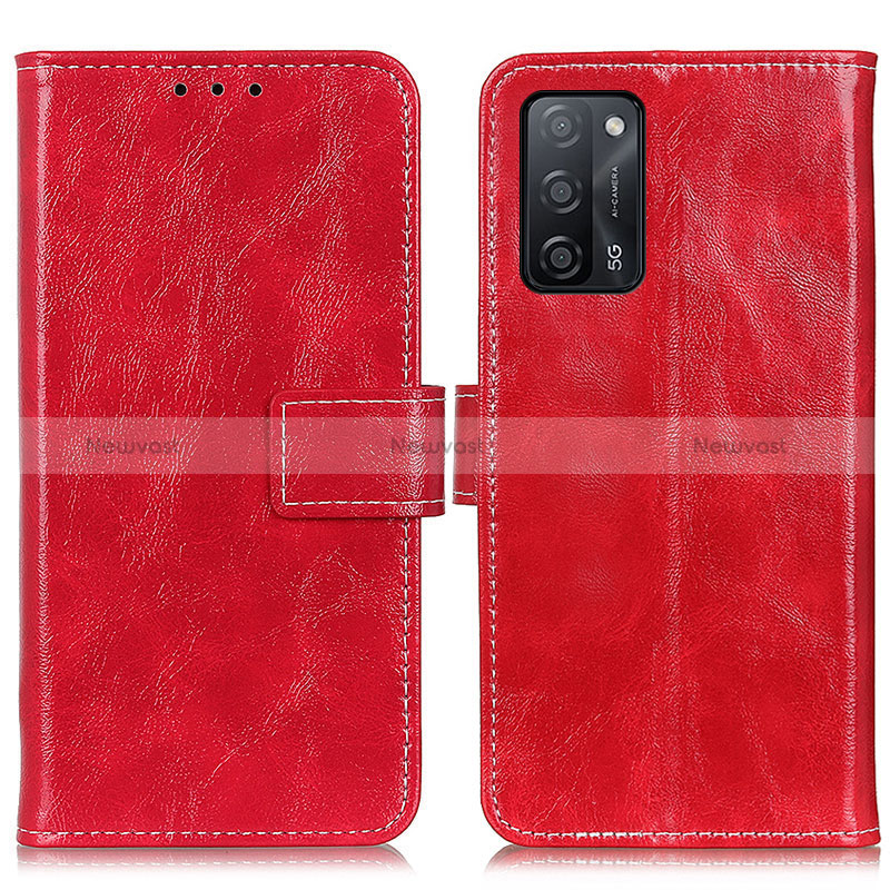 Leather Case Stands Flip Cover Holder K04Z for Oppo A53s 5G Red