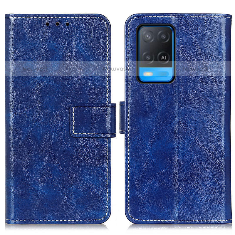 Leather Case Stands Flip Cover Holder K04Z for Oppo A54 4G Blue