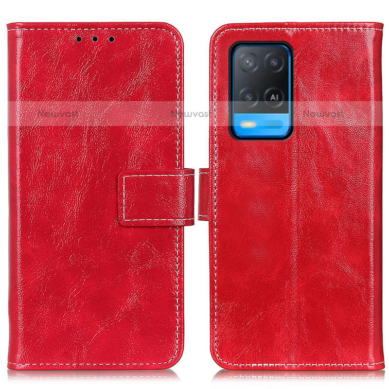 Leather Case Stands Flip Cover Holder K04Z for Oppo A54 4G Red