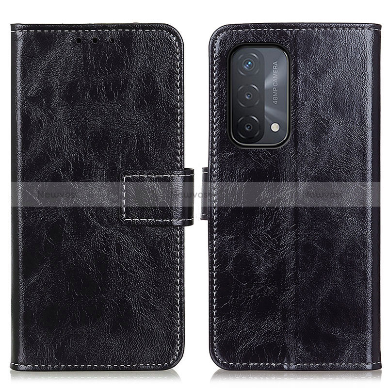 Leather Case Stands Flip Cover Holder K04Z for Oppo A54 5G Black