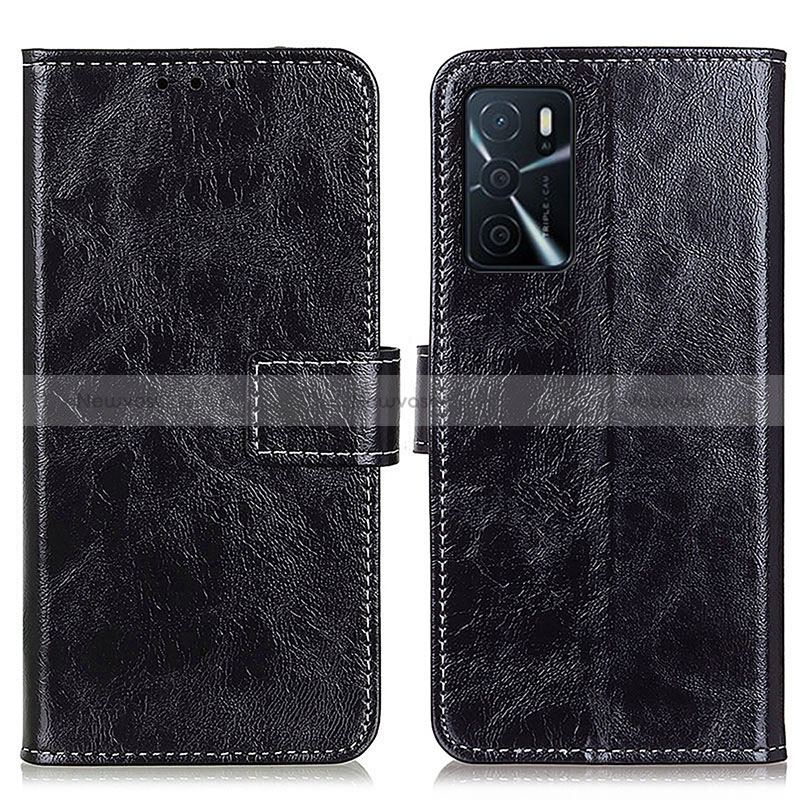 Leather Case Stands Flip Cover Holder K04Z for Oppo A54s Black