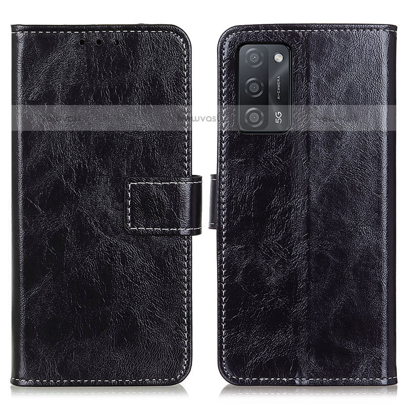 Leather Case Stands Flip Cover Holder K04Z for Oppo A55 5G Black