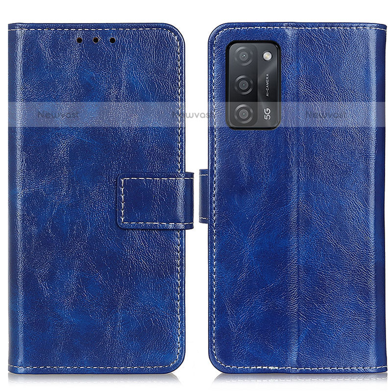 Leather Case Stands Flip Cover Holder K04Z for Oppo A55 5G Blue