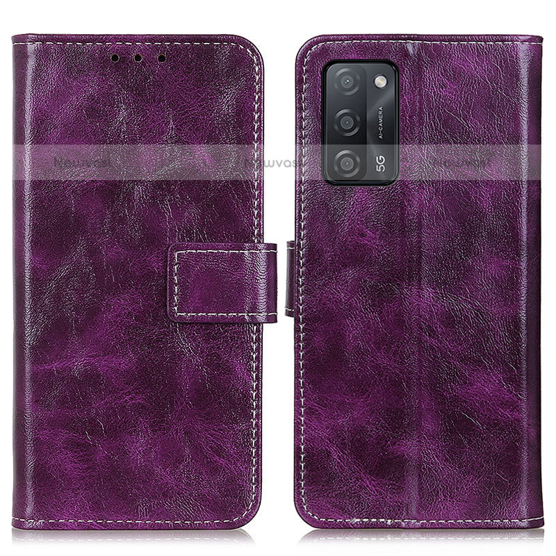 Leather Case Stands Flip Cover Holder K04Z for Oppo A55 5G Purple