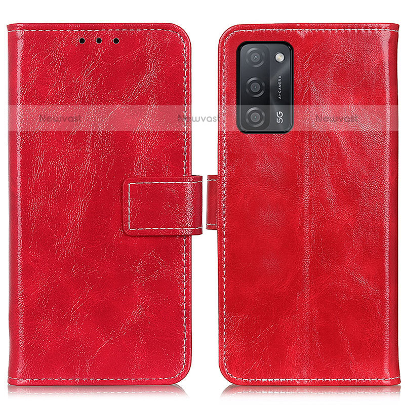 Leather Case Stands Flip Cover Holder K04Z for Oppo A55 5G Red