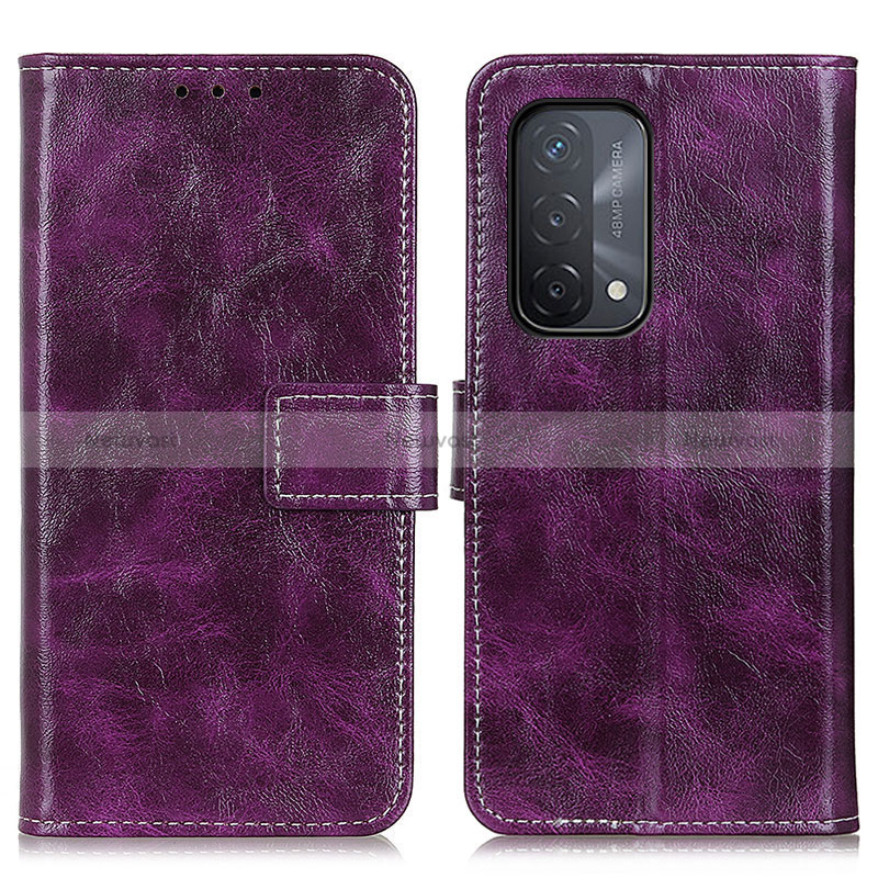 Leather Case Stands Flip Cover Holder K04Z for Oppo A74 5G Purple