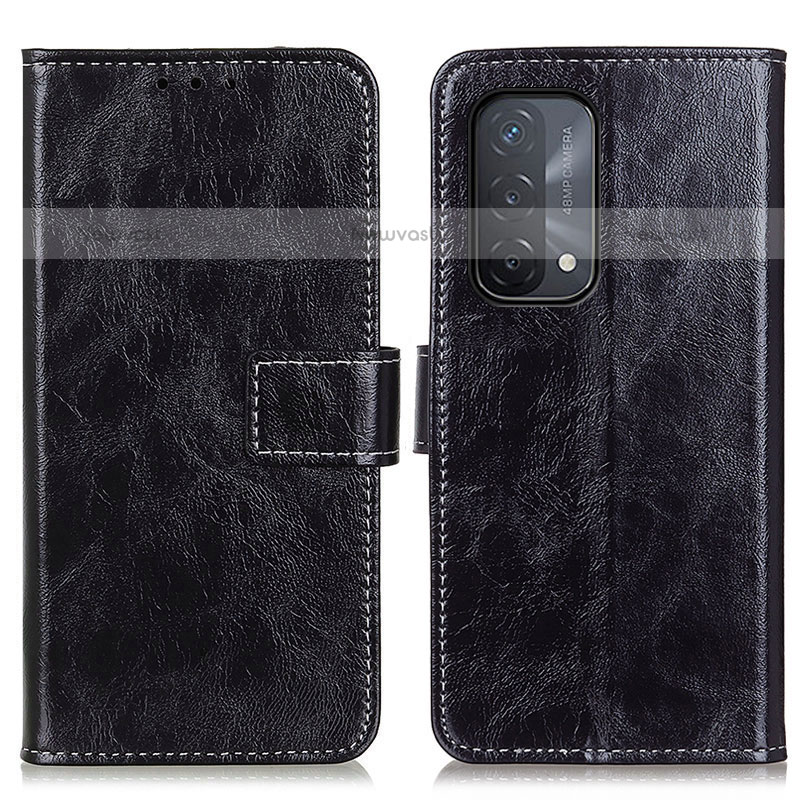 Leather Case Stands Flip Cover Holder K04Z for Oppo A93 5G Black