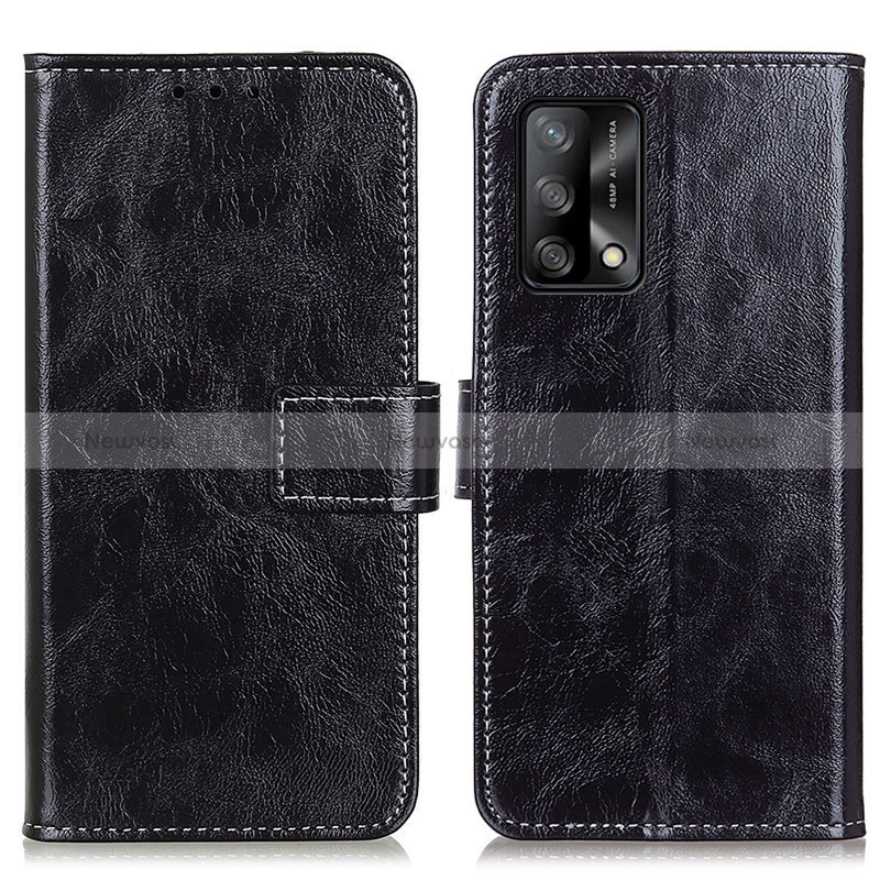 Leather Case Stands Flip Cover Holder K04Z for Oppo A95 4G Black