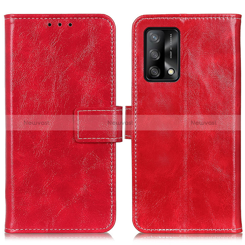 Leather Case Stands Flip Cover Holder K04Z for Oppo A95 4G Red