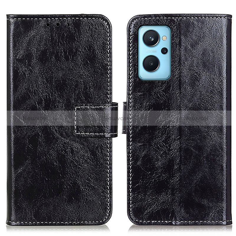 Leather Case Stands Flip Cover Holder K04Z for Oppo A96 4G Black