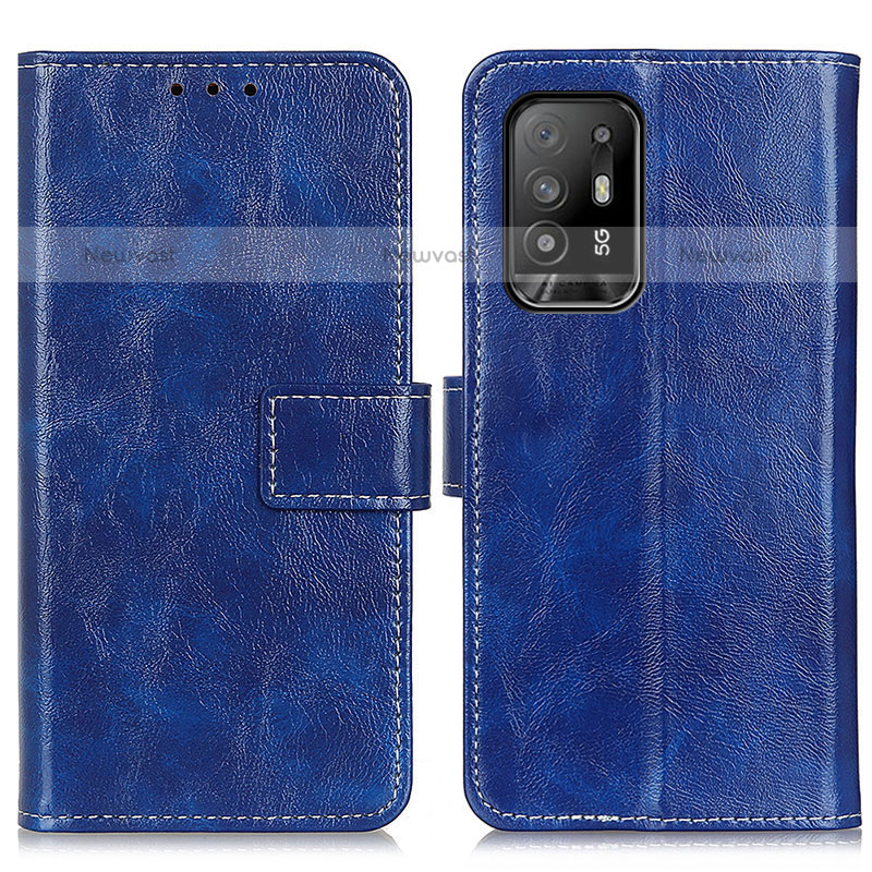 Leather Case Stands Flip Cover Holder K04Z for Oppo F19 Pro+ Plus 5G Blue