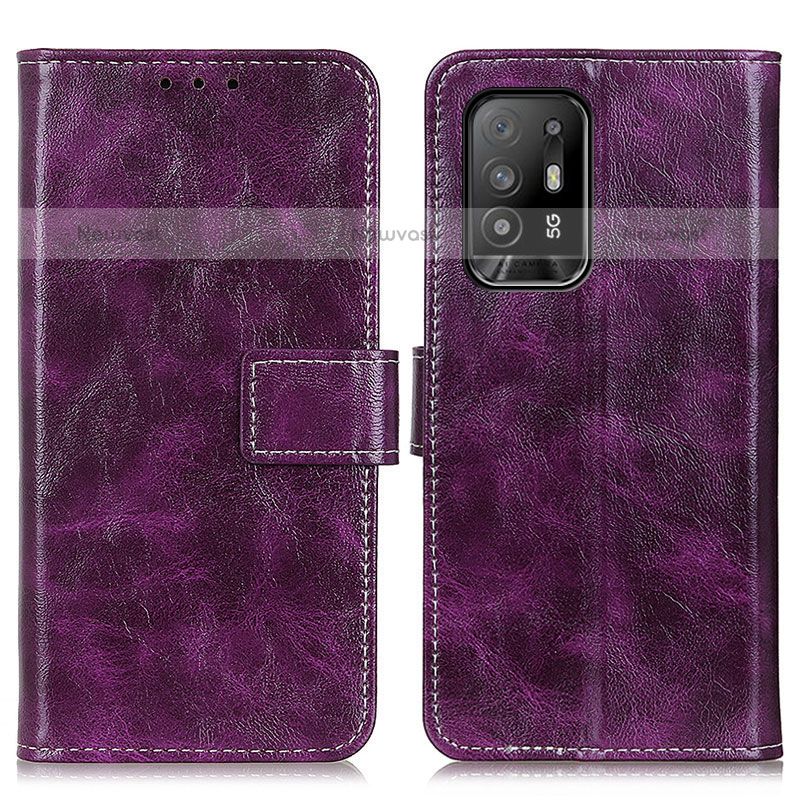 Leather Case Stands Flip Cover Holder K04Z for Oppo F19 Pro+ Plus 5G Purple