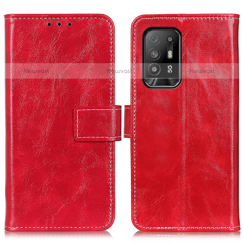 Leather Case Stands Flip Cover Holder K04Z for Oppo F19 Pro+ Plus 5G Red