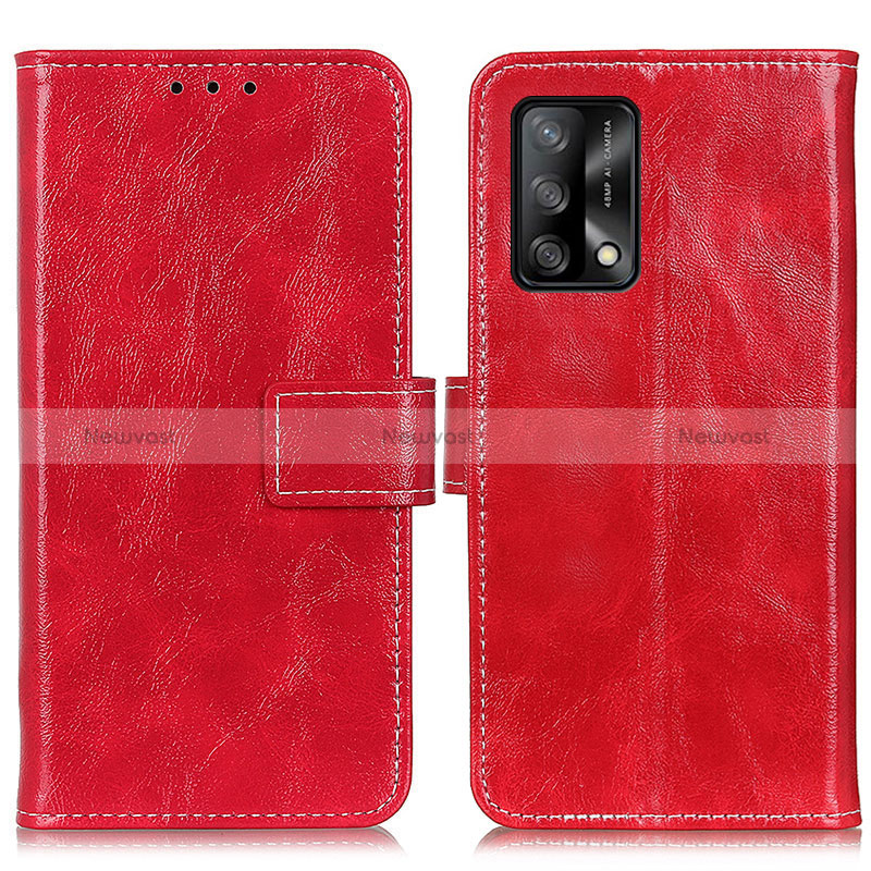 Leather Case Stands Flip Cover Holder K04Z for Oppo F19 Red