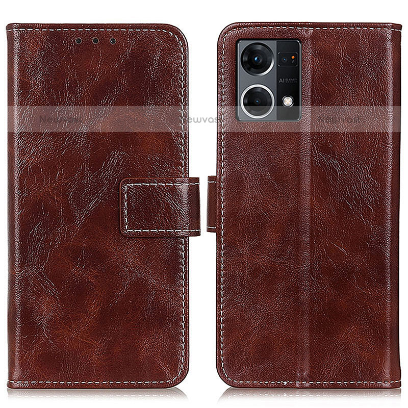 Leather Case Stands Flip Cover Holder K04Z for Oppo F21 Pro 4G Brown