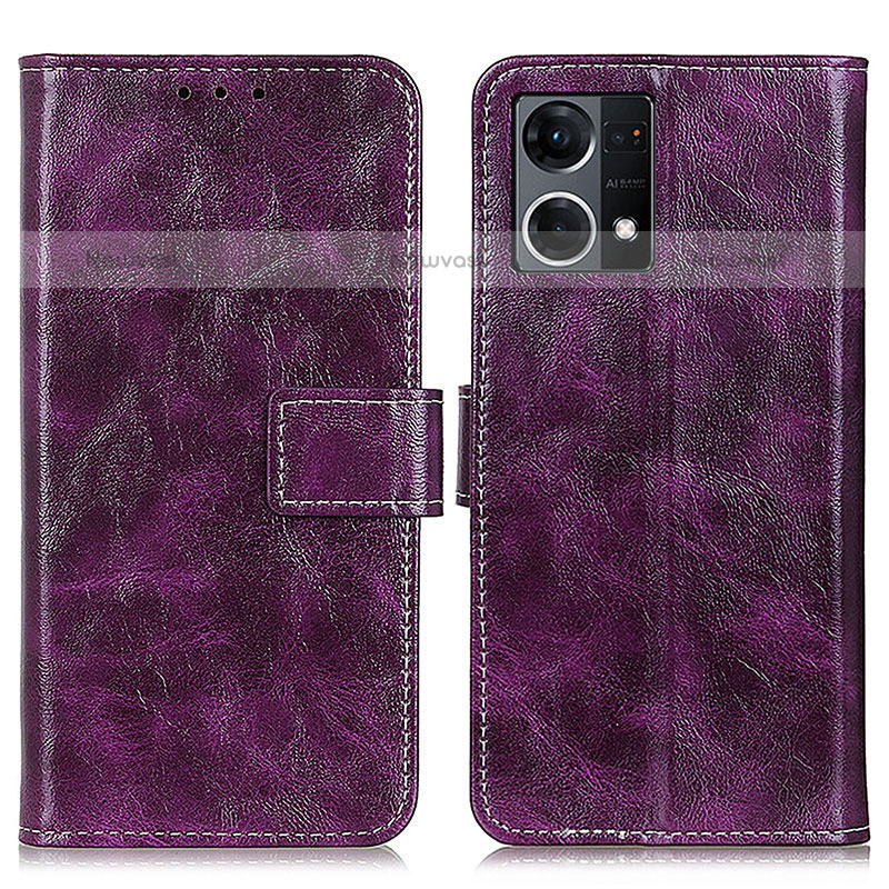 Leather Case Stands Flip Cover Holder K04Z for Oppo F21s Pro 4G Purple