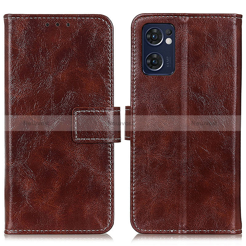 Leather Case Stands Flip Cover Holder K04Z for Oppo Find X5 Lite 5G Brown