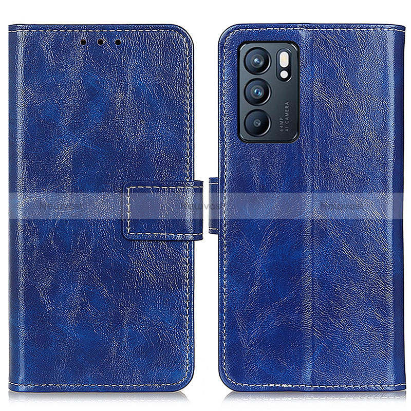 Leather Case Stands Flip Cover Holder K04Z for Oppo Reno6 5G Blue