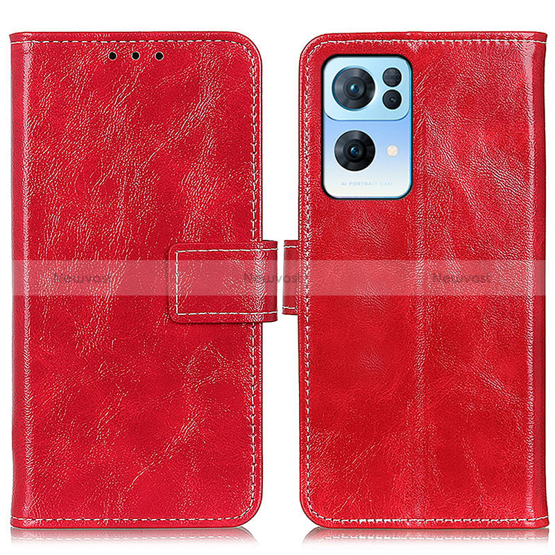 Leather Case Stands Flip Cover Holder K04Z for Oppo Reno7 Pro 5G Red