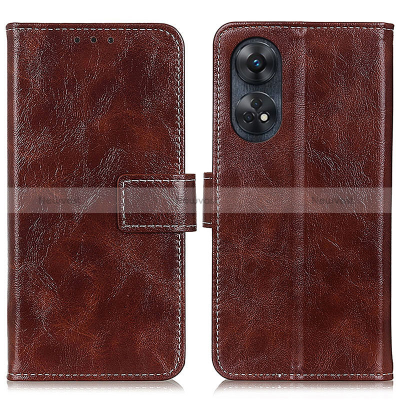 Leather Case Stands Flip Cover Holder K04Z for Oppo Reno8 T 4G Brown