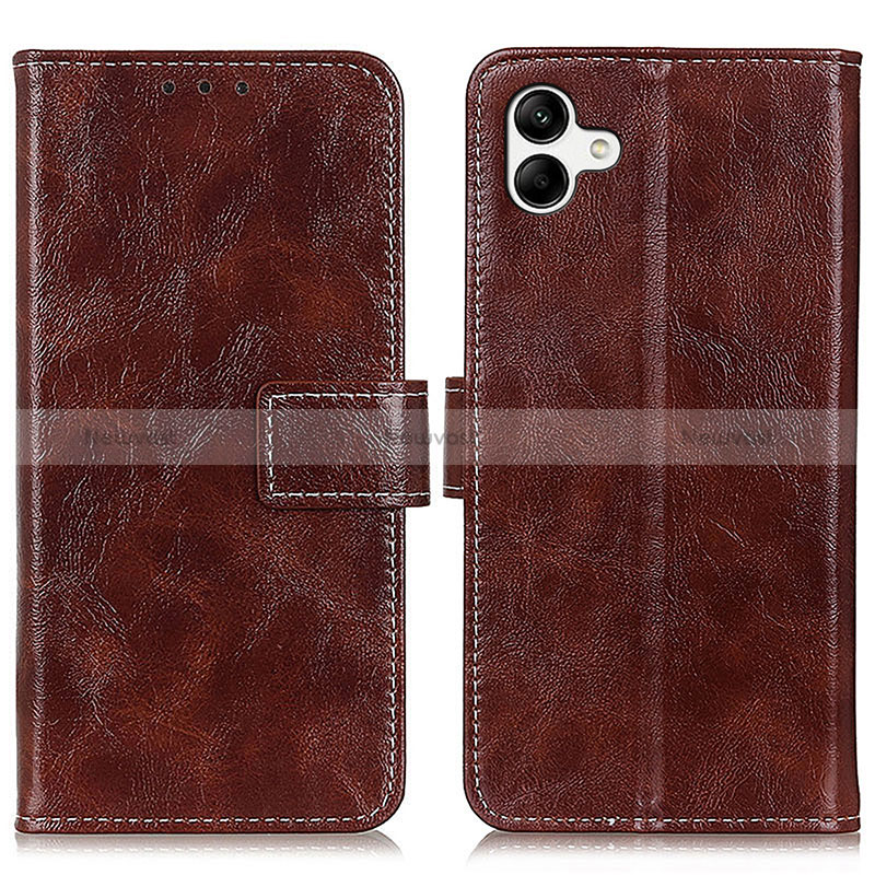 Leather Case Stands Flip Cover Holder K04Z for Samsung Galaxy A04 4G Brown