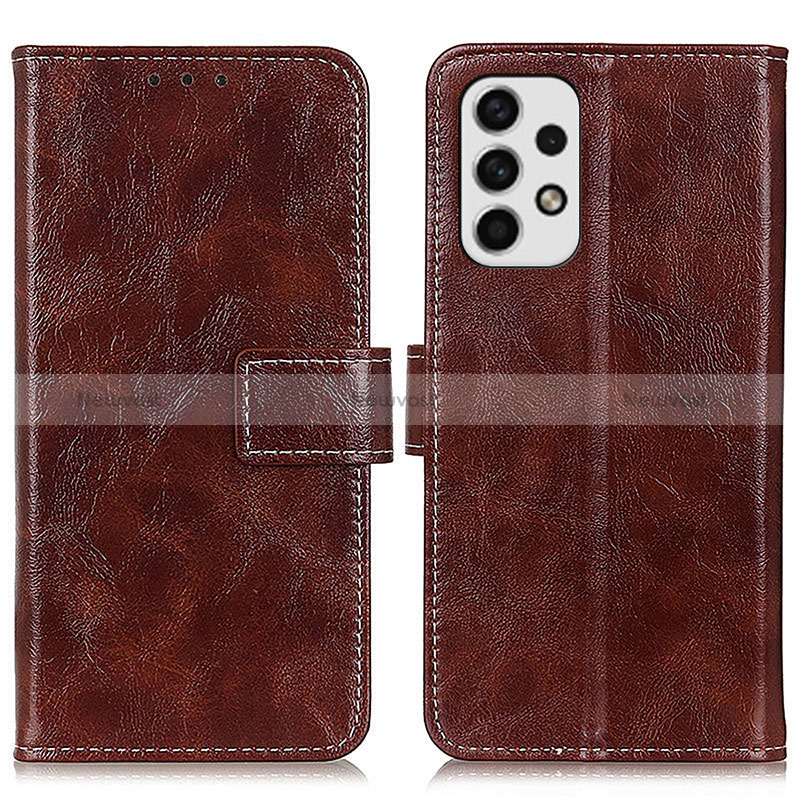 Leather Case Stands Flip Cover Holder K04Z for Samsung Galaxy A23 4G Brown