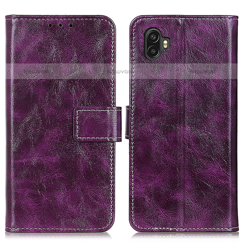 Leather Case Stands Flip Cover Holder K04Z for Samsung Galaxy XCover 6 Pro 5G Purple