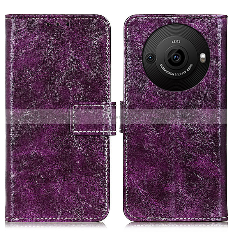 Leather Case Stands Flip Cover Holder K04Z for Sharp Aquos R8 Pro Purple