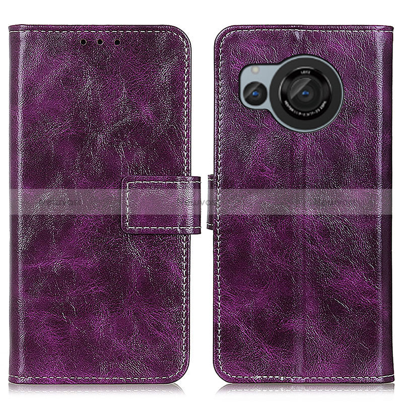 Leather Case Stands Flip Cover Holder K04Z for Sharp Aquos R8 Purple