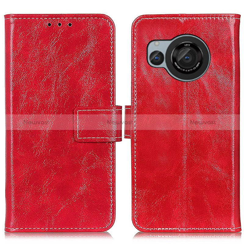 Leather Case Stands Flip Cover Holder K04Z for Sharp Aquos R8 Red