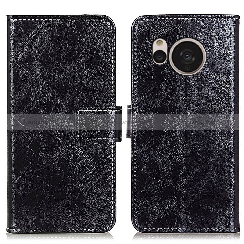 Leather Case Stands Flip Cover Holder K04Z for Sharp Aquos Sense7 Plus Black