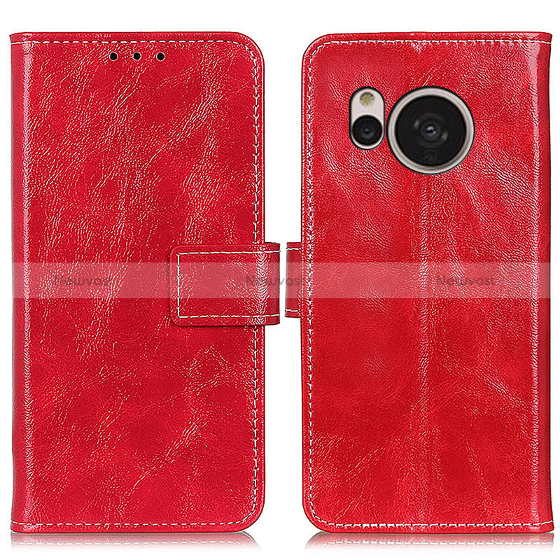 Leather Case Stands Flip Cover Holder K04Z for Sharp Aquos Sense7 Plus Red