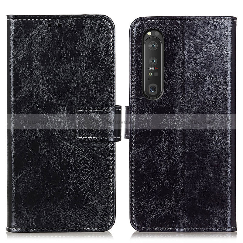 Leather Case Stands Flip Cover Holder K04Z for Sony Xperia 1 III Black