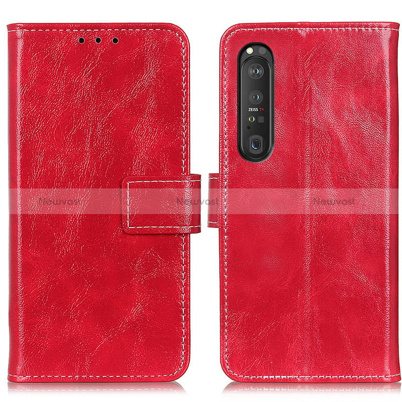 Leather Case Stands Flip Cover Holder K04Z for Sony Xperia 1 III Red