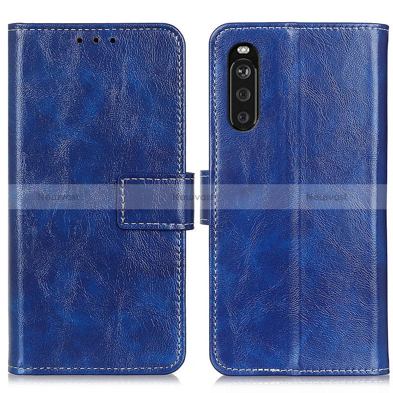 Leather Case Stands Flip Cover Holder K04Z for Sony Xperia 10 III SO-52B Blue