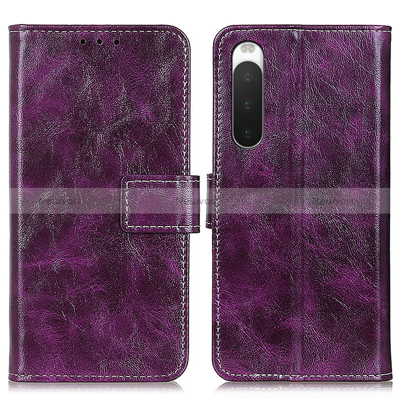 Leather Case Stands Flip Cover Holder K04Z for Sony Xperia 10 IV Purple