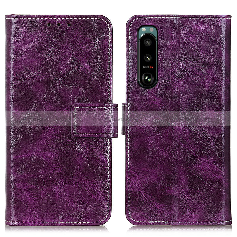 Leather Case Stands Flip Cover Holder K04Z for Sony Xperia 5 III SO-53B Purple