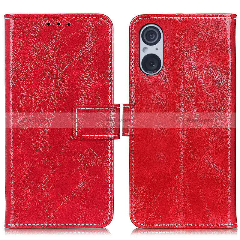 Leather Case Stands Flip Cover Holder K04Z for Sony Xperia 5 V Red