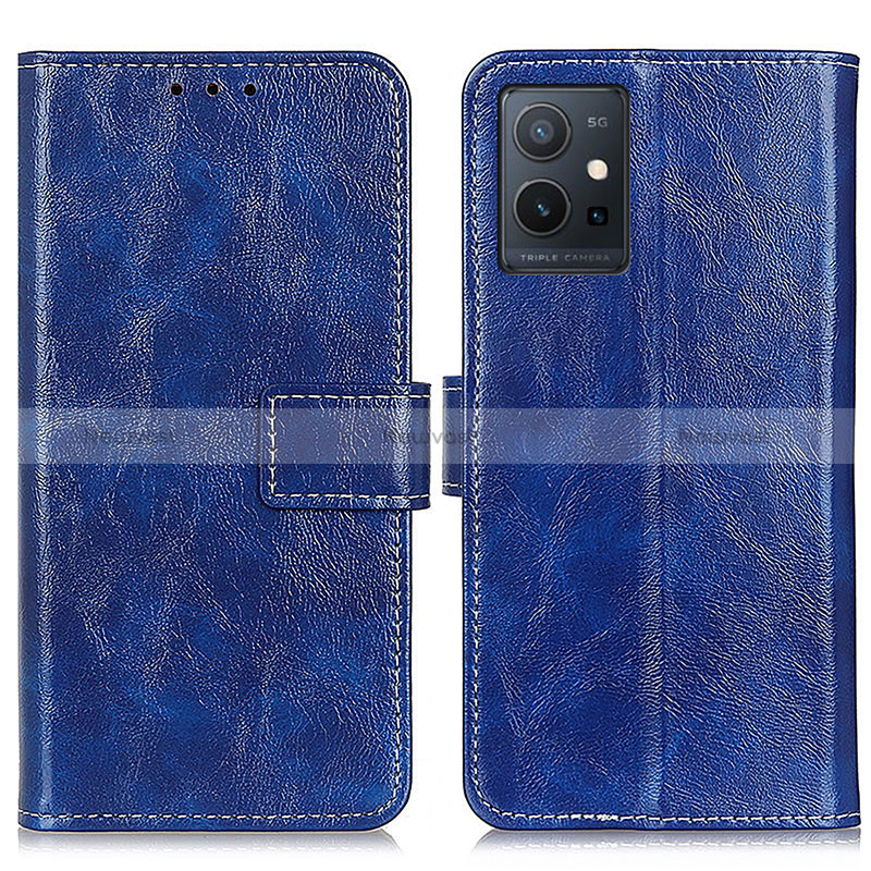 Leather Case Stands Flip Cover Holder K04Z for Vivo iQOO Z6 5G Blue