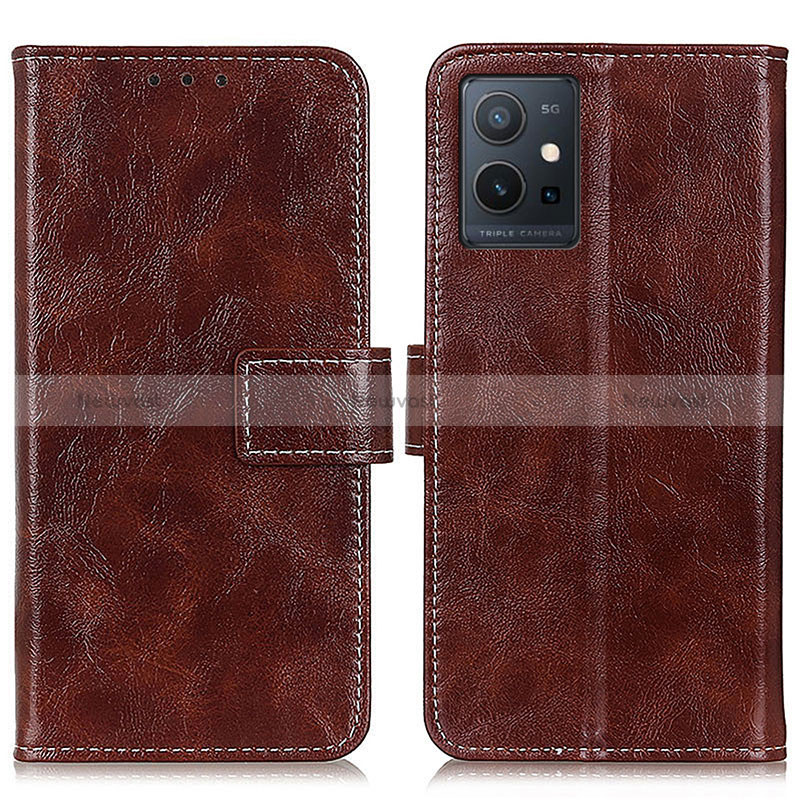 Leather Case Stands Flip Cover Holder K04Z for Vivo iQOO Z6 5G Brown